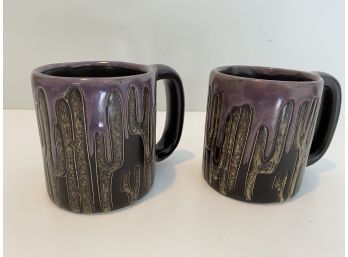 Brown Mugs Pair Mexico Signed