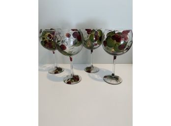 Four Hand Painted Wine Goblets Signed Max
