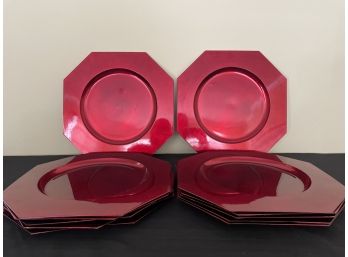 One Dozen Octagonal Red Charger Plates