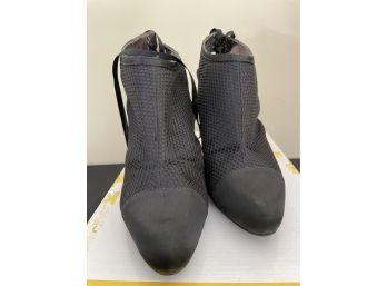 CHARLES DAVID Black Satin And Fabric Booties With Ties