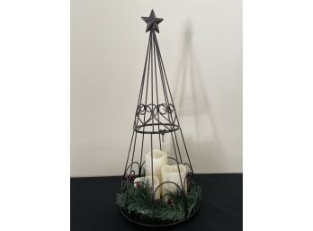 Metal Christmas Tree With Three Battery Operated Candles