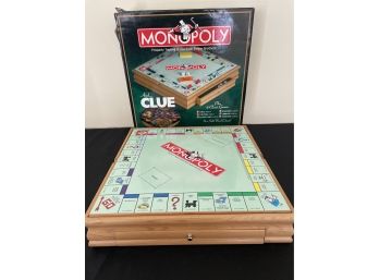 PARKER BROTHERS Wood Games Cabinet Includes Clue, Monopoly Etc