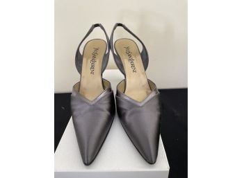 YVES SAINT LAURENT Grey Slingback Heels Size 7.5 M Italy