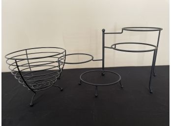 Metal Counter Top Fruit Basket And Tiered Serving Stand