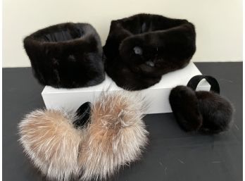 Group Of Fur Coat Collar, Headband, Two Ear Muffs