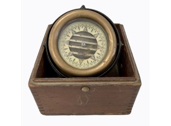 19th Century Antique Ship's Compass In Box