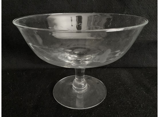 Etched Stemmed Glass Bowl