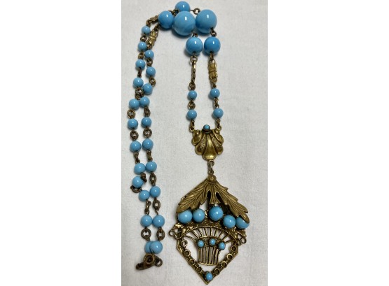 Vintage Unique Necklace Blue Beads