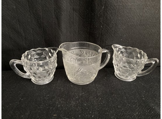 Three Cut Glass Cream Containers - Two Match
