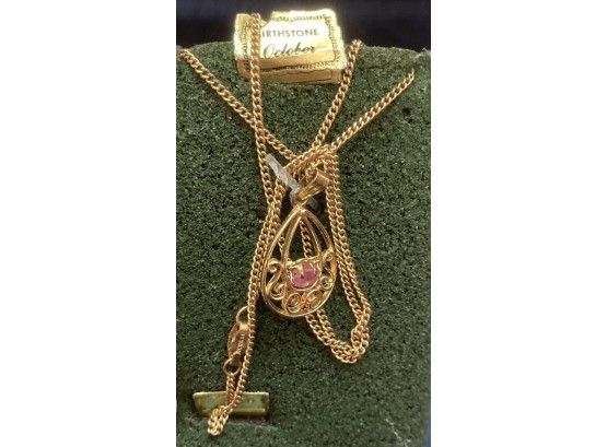 Vintage October Pendent Necklace With Pink Stone.