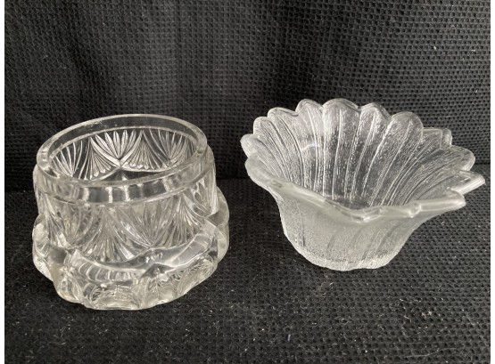 Two Small Glass Dishes - Flower And Circular