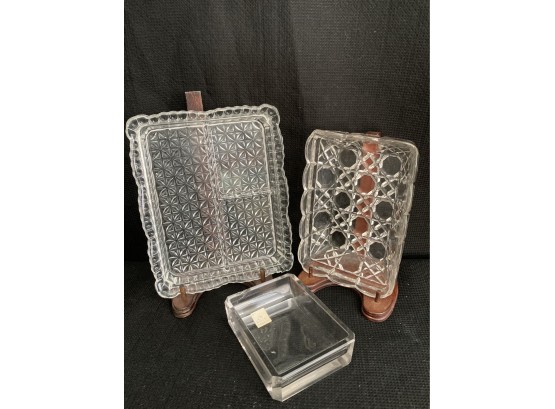 Three Rectangular Cut Glass Dishes - Divided, Cross Hatched, And 'block Crystal'