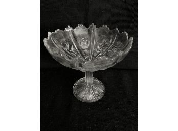 Cut Glass Stemmed Bowl With Scalloped Edge