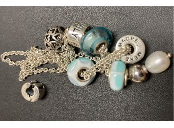 Charm Necklace With Blue Charms Some Silver Charms Marked 925