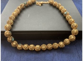 Vintage Gold Tone Filigree Beaded Necklace