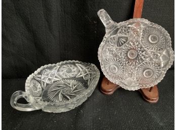 Two Cut Glass Dishes With One Looped Handle