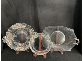 Three Handled Glass Plates