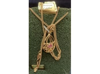 Vintage October Pendent Necklace With Pink Stone.