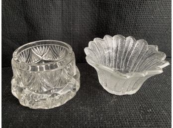 Two Small Glass Dishes - Flower And Circular