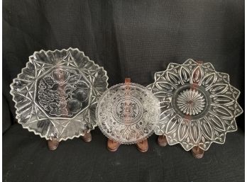 Three Cut Glass Bowls - Fruit, Scalloped, And Ornate Design