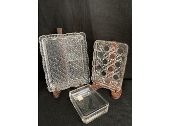Three Rectangular Cut Glass Dishes - Divided, Cross Hatched, And 'block Crystal'