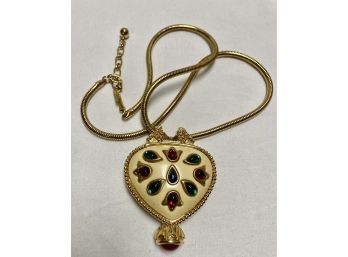 Kenneth Lane Signed Large Goldtone Heart Necklace Vintage