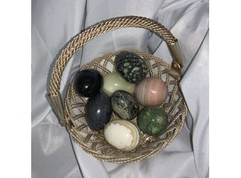 8 Eggs In Gold Metal Basket