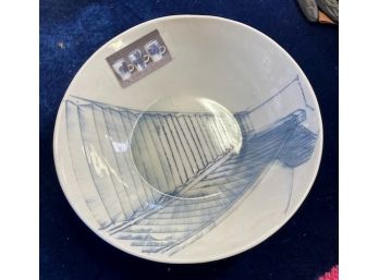 Artist Signed 14' Pottery Bowl, 'N Aquillano'