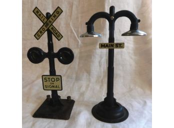 TWO Vintage Model Railroad Pieces, Street Light & Lighted Crossing Sign