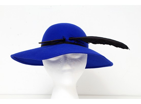 La Trena For Bloomingdales Royal Blue Wool Felt Hat With Feather
