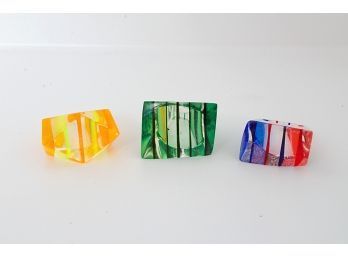 Three Fun Lucite Rings, Size 6-7