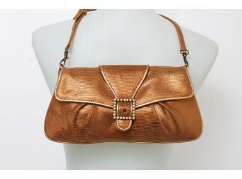 Isabella Fiore Bronze Metallic Leather Bag With Rhinestone Accents