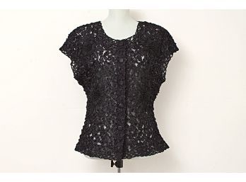 Saramode Button Front Black Lace Top