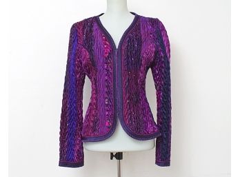 Jeanne Marc Collection Bead Embellished Zip Up Jacket, Size M 12/14