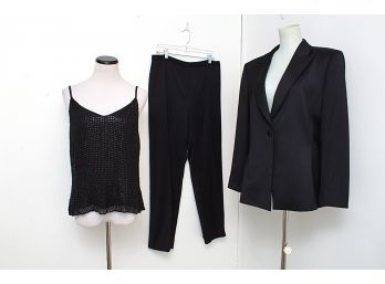 Tahari Black Wool Suit & Beaded Top, Size 12
