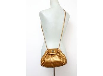 Vintage Stewart Weitzman Gold Tone Leather Frame Bag
