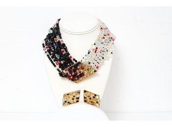 Jay Feinberg 10 Strand Multicolor Beaded Necklace & Earrings