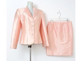 Shani Pink Wool/Silk Blend Skirt Suit, Size 12