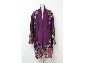 Stunning Purple Crinkle Floral Print Wrap/coat, Size L/XL
