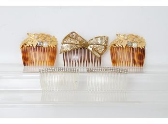 Five Rhinestone, Sequins And Faux Pearl Hair Combs