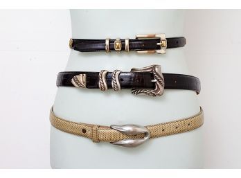 WCM Reptile Belt, And Two Leather Belts, Size Large