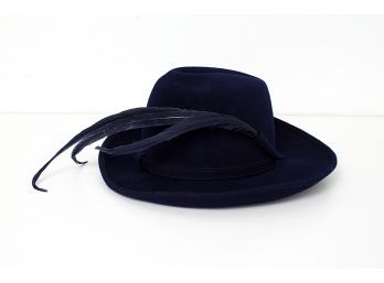 Adolfo II Navy Wool Felt Hat With Feather