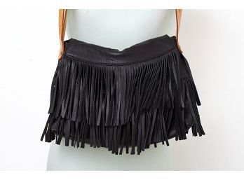 Carla Mancini Black Leather Fringe Bag