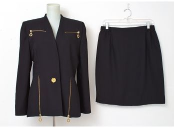 Criscone New York Zipper Accent Skirt Suit, Size Medium
