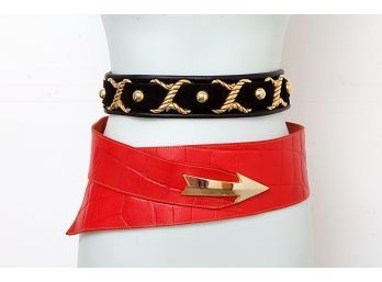 Two Leather Statement Belts, Size Large