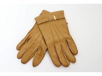 Portalano Butterscotch Leather Silk Lined Gloves, Size 7