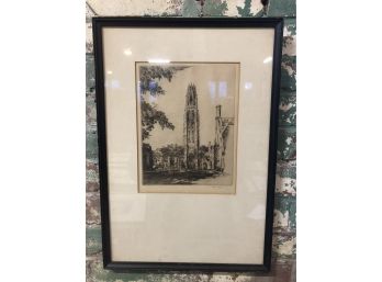 Signed Etching Of Harkness Tower At Yale
