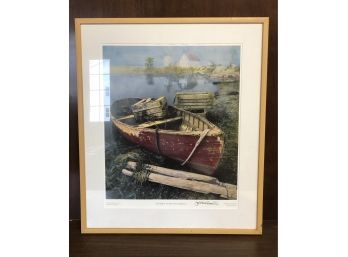 Red Skiff At Grindle Point Lighthouse Print