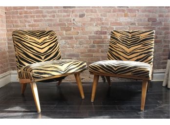 Pair Of Mid-Century Modern Animal Print Slipper Chairs