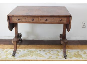 Antique Drop Leaf Table On Brass Casters